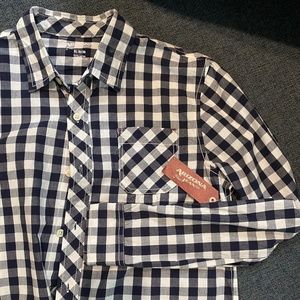 NWT Arizona X/L 18/20 Long Sleeve Cotton Shirt Plaid Bold Navy Blue White Boys